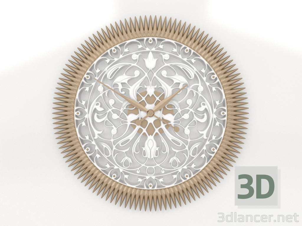 Modelo 3d Relógio de parede FLORES (ouro) - preview