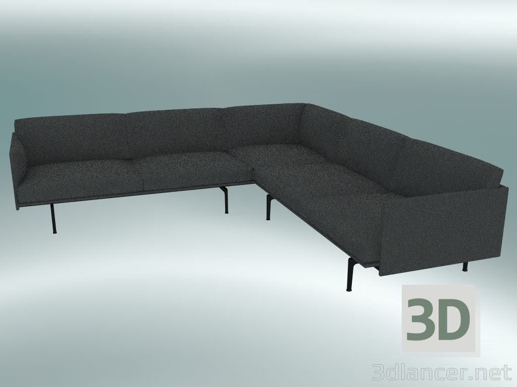 modello 3D Divano angolare Outline (Hallingdal 166, Nero) - anteprima