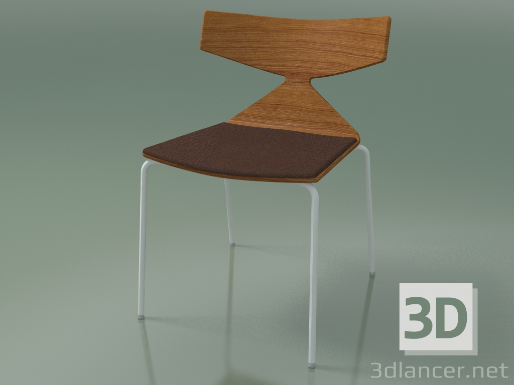 3d model Silla apilable 3710 (4 patas de metal, con cojín, efecto teca, V12) - vista previa