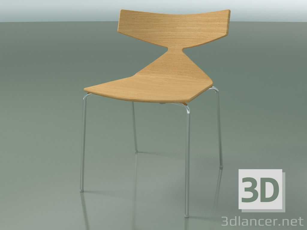 3D Modell Stapelbarer Stuhl 3701 (4 Metallbeine, natürliche Eiche, CRO) - Vorschau