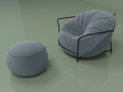 Fauteuil Uni avec pouf (gris-bleu)