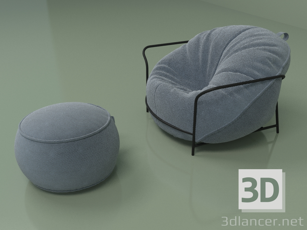 3d model Armchair Uni with pouffe (gray-blue) - preview