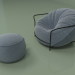 modèle 3D Fauteuil Uni avec pouf (gris-bleu) - preview