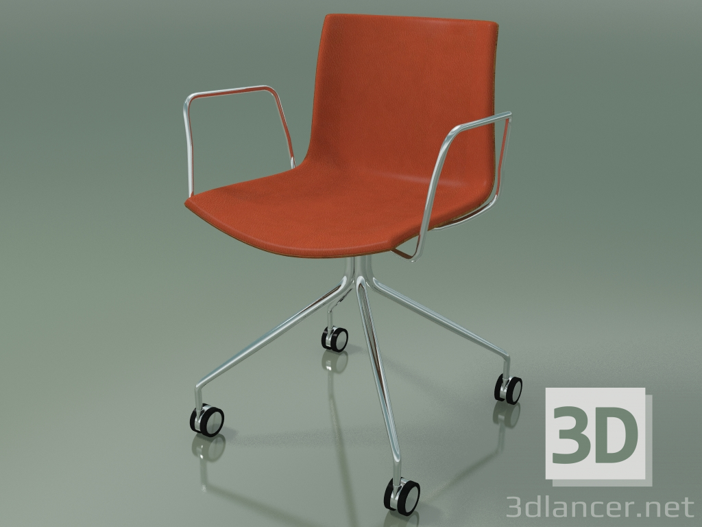 3d model Chair 0330 (4 castors, with armrests, with front trim, teak effect) - preview