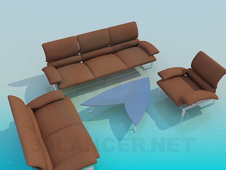 3d model A set of upholstered furniture, coffee table - preview