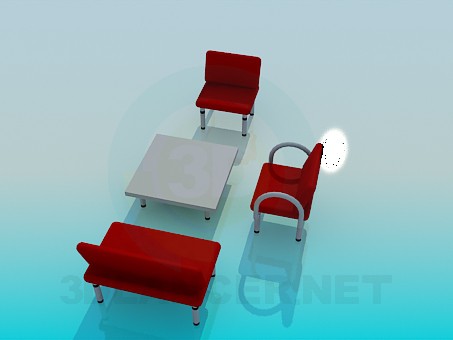 3d model Coffee table with chairs - preview