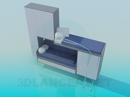 3d модель Двухярусная кровать – превью