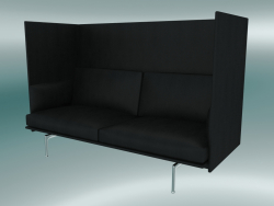 Double sofa with high back Outline (Refine Black Leather, Polished Aluminum)