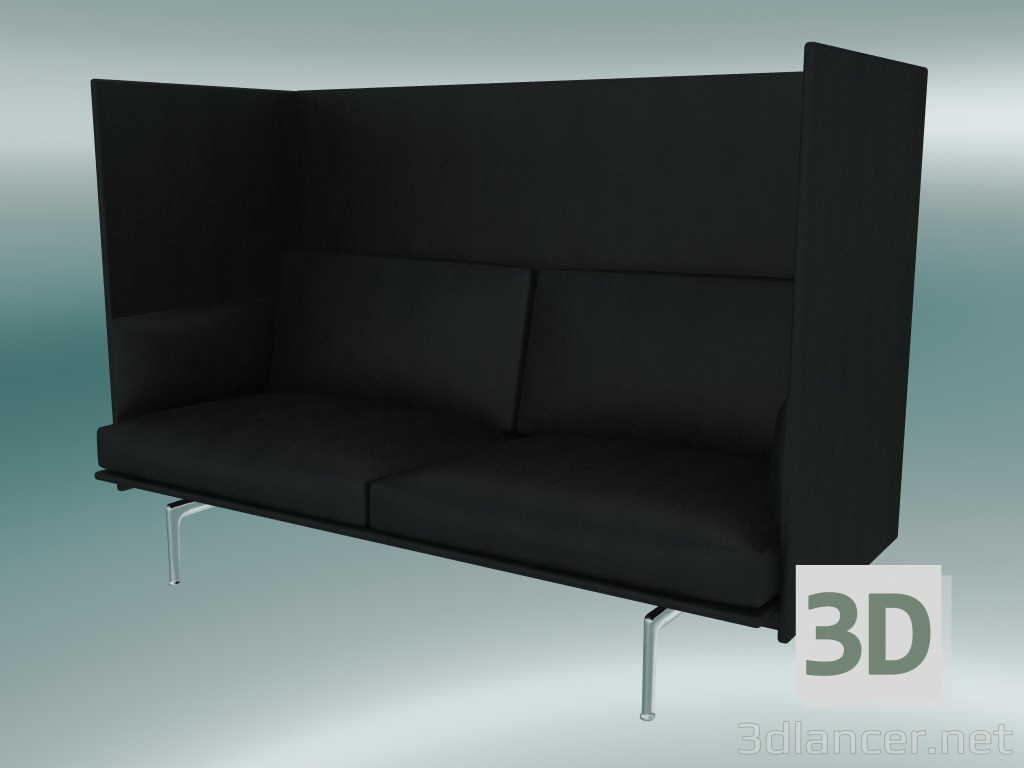 3d модель Диван двомісний з високою спинкою Outline (Refine Black Leather, Polished Aluminum) – превью