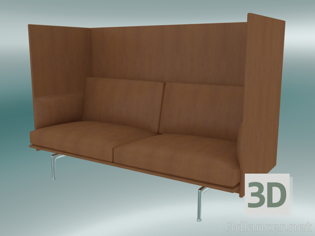 3d модель Диван двомісний з високою спинкою Outline (Refine Cognac Leather, Polished Aluminum) – превью