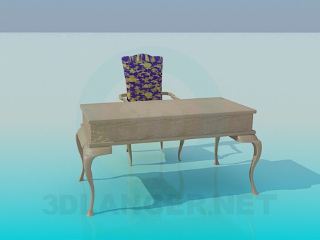 3d model Escritorio con una silla en el estilo barroco - vista previa