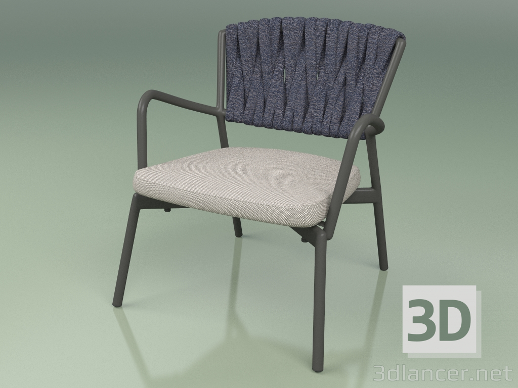 3d model Silla Tapizada 227 (Metal Ahumado, Cinturón Acolchado Gris-Azul) - vista previa