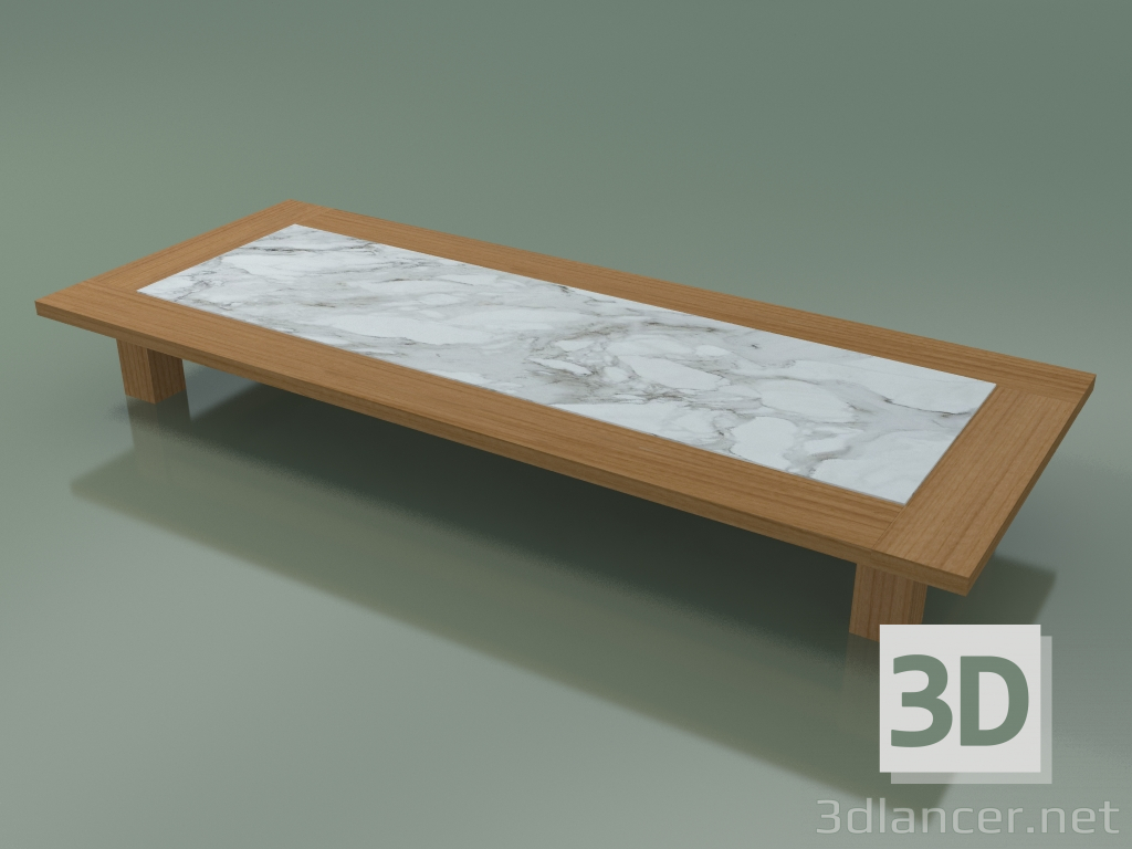 3d model Mesa de centro de teca natural, empotrada en mármol blanco de Carrara, exterior InOut (12) - vista previa