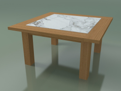 Table basse en teck naturel, marbre de Carrare blanc encastré, extérieur InOut (13)