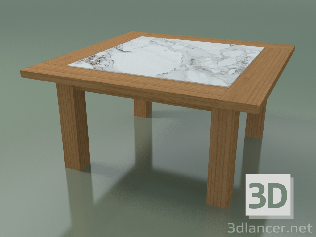 3d model Mesa de centro de teca natural, mármol Carrara blanco empotrado, exterior InOut (13) - vista previa