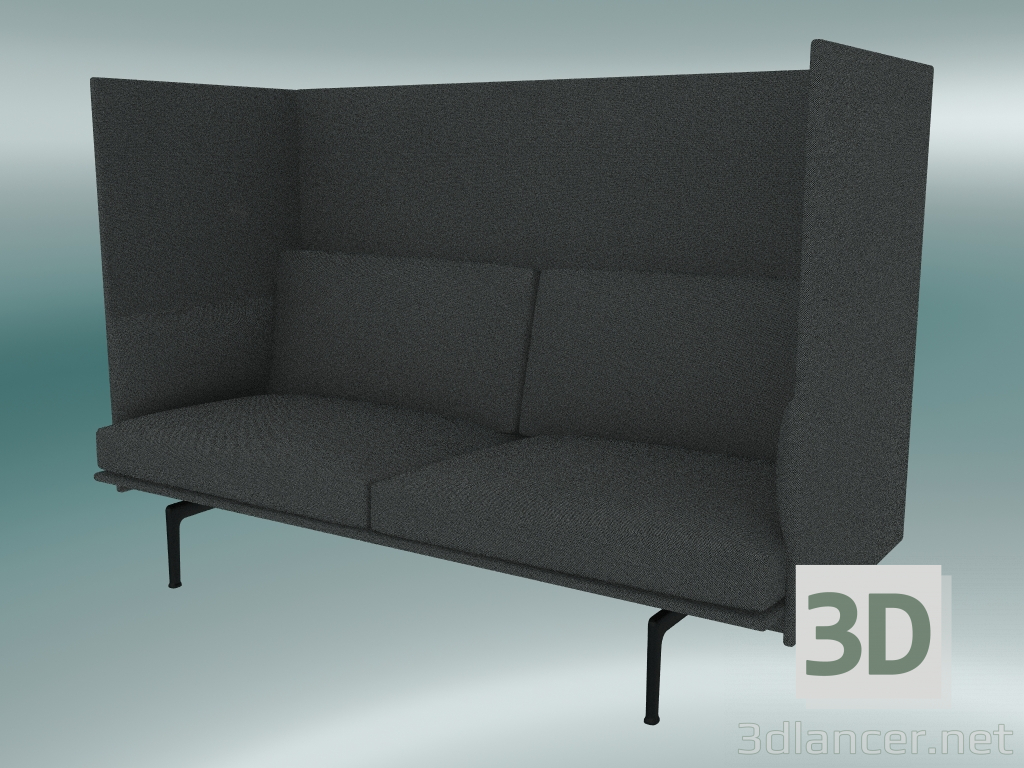 3d model Sofá doble con contorno de respaldo alto (Hallingdal 166, negro) - vista previa