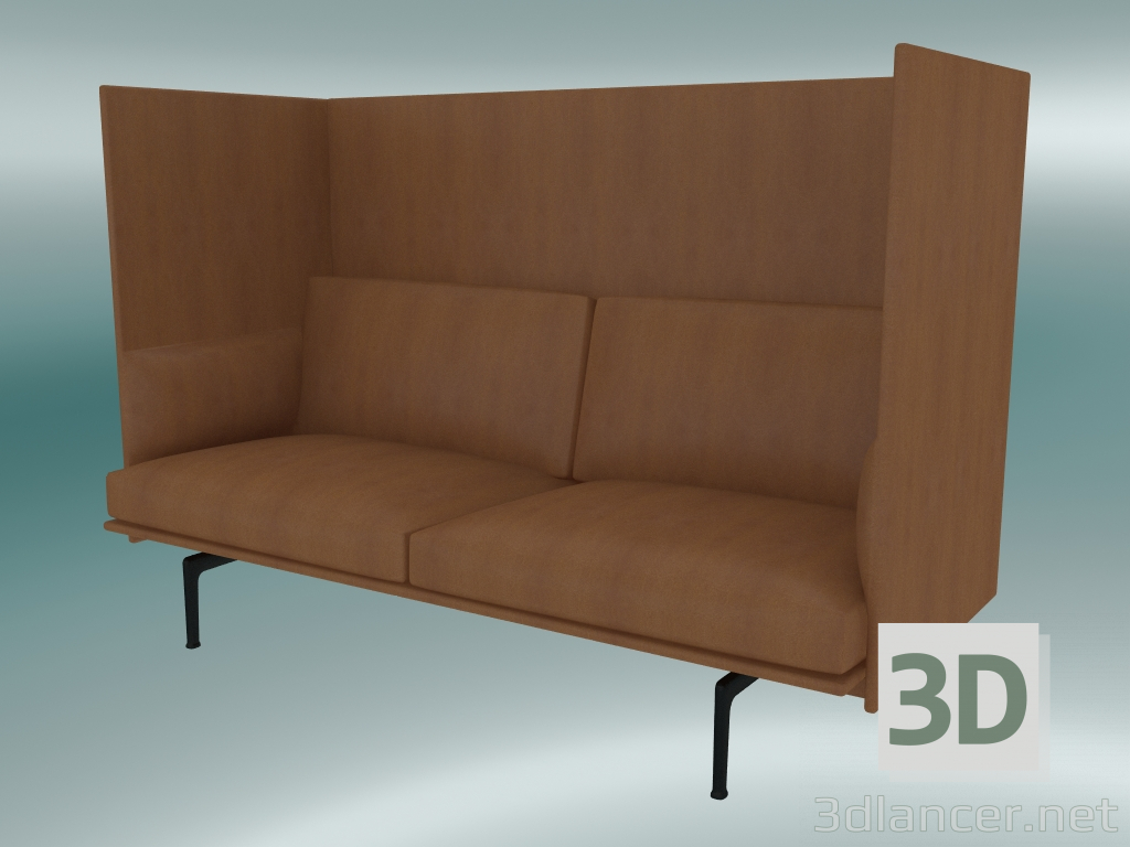 modello 3D Divano doppio con schienale alto Outline (Refine Cognac Leather, Nero) - anteprima