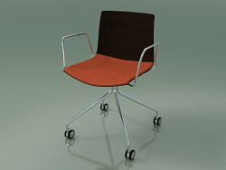 Silla 0457 (4 ruedas, con reposabrazos, con cojín de asiento, wengué)