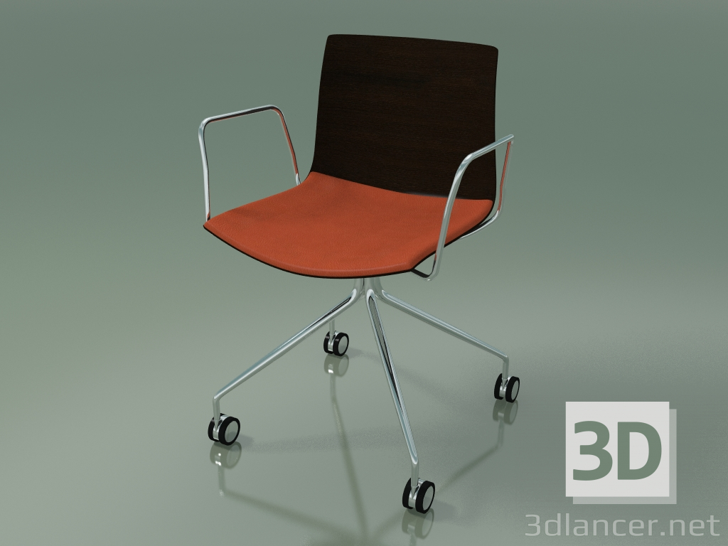 3d model Silla 0457 (4 ruedas, con reposabrazos, con cojín de asiento, wengué) - vista previa