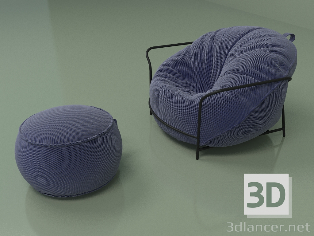 modèle 3D Fauteuil Uni avec pouf (électricien) - preview