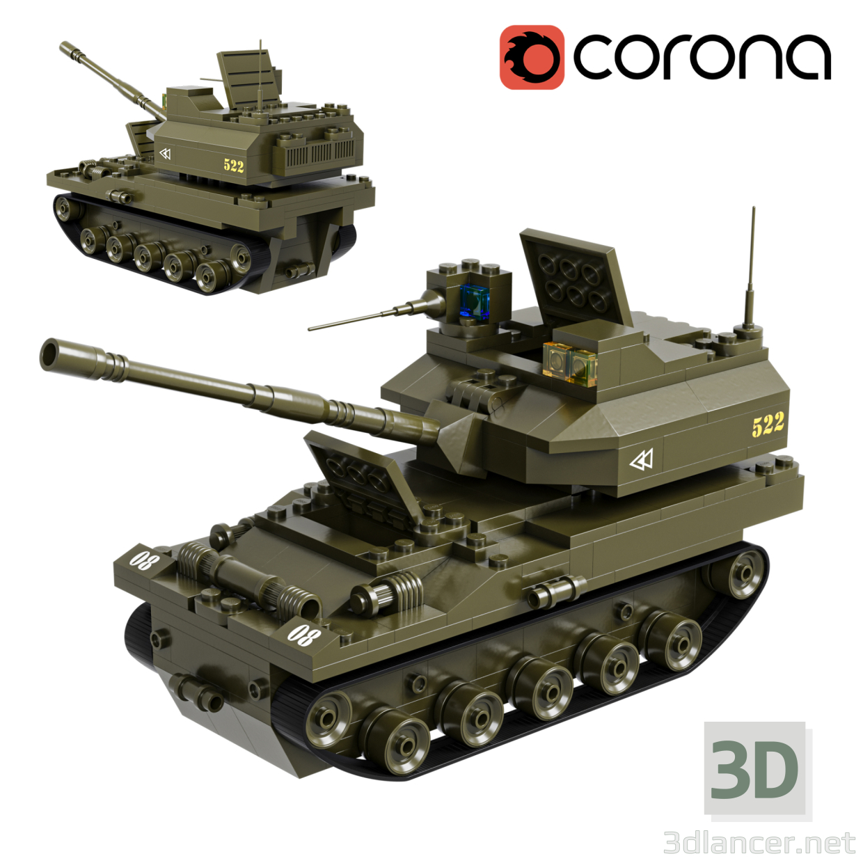 modello 3D di Carro armato Lego 522 comprare - rendering