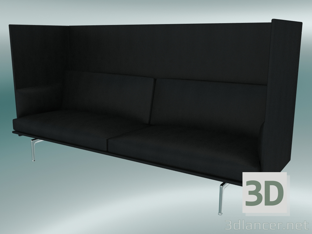 modello 3D Divano triplo con schienale alto Outline (Refine Black Leather, Aluminium Lucidato) - anteprima