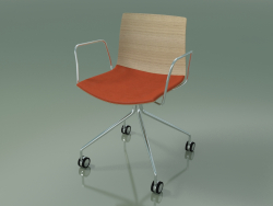 Silla 0457 (4 ruedas, con reposabrazos, con una almohada en el asiento, roble blanqueado)