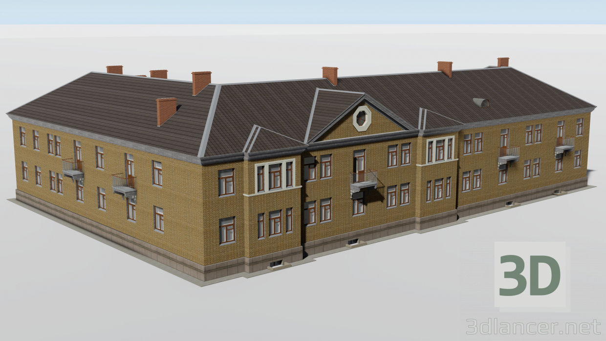 3d Corner two-story building 1-353-8 model buy - render