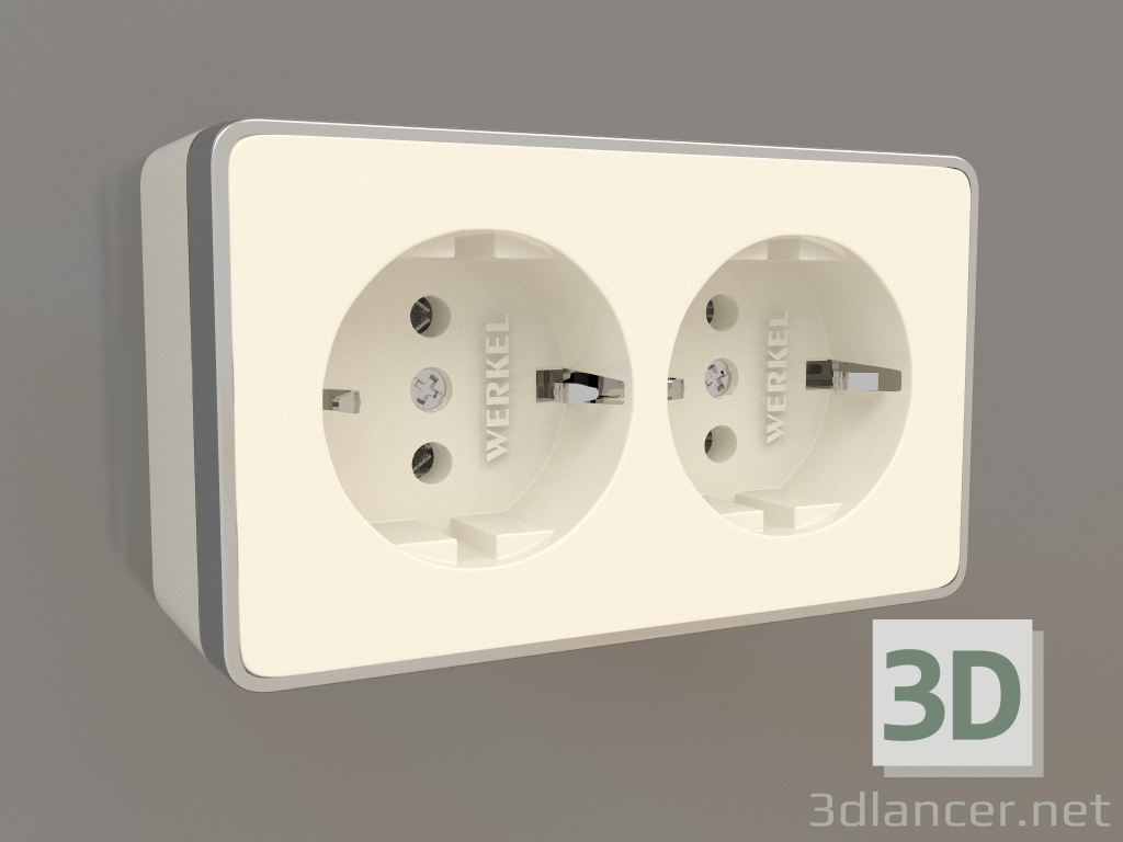 3d model Double socket with grounding (ivory) - preview