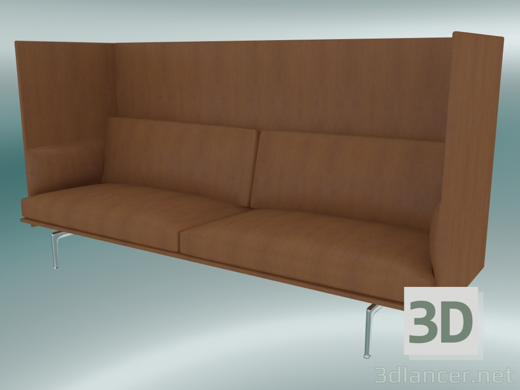 3d model Sofá triple con contorno de respaldo alto (cuero de coñac refinado, aluminio pulido) - vista previa