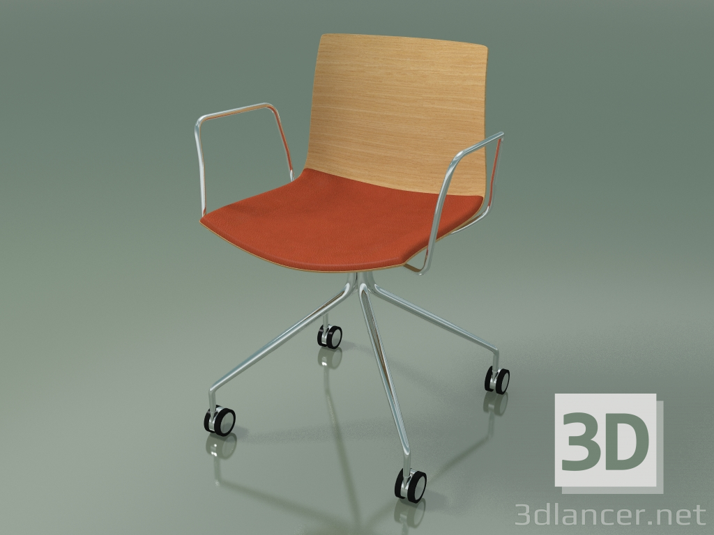 3d модель Стул 0457 (4 колесика, с подлокотниками, с подушкой на сидении, natural oak) – превью