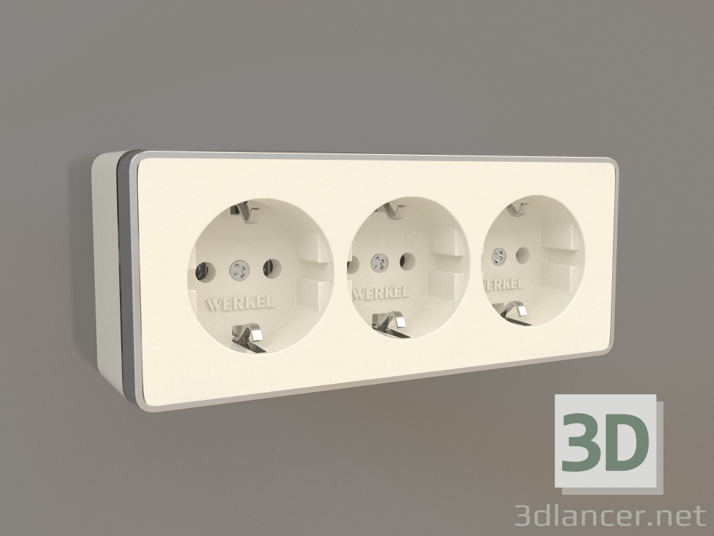 3d model Triple socket with grounding (ivory) - preview