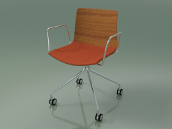 Silla 0457 (4 ruedas, con reposabrazos, con cojín de asiento, efecto teca)