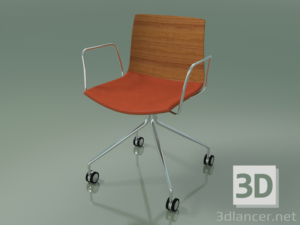 3d model Silla 0457 (4 ruedas, con reposabrazos, con cojín de asiento, efecto teca) - vista previa