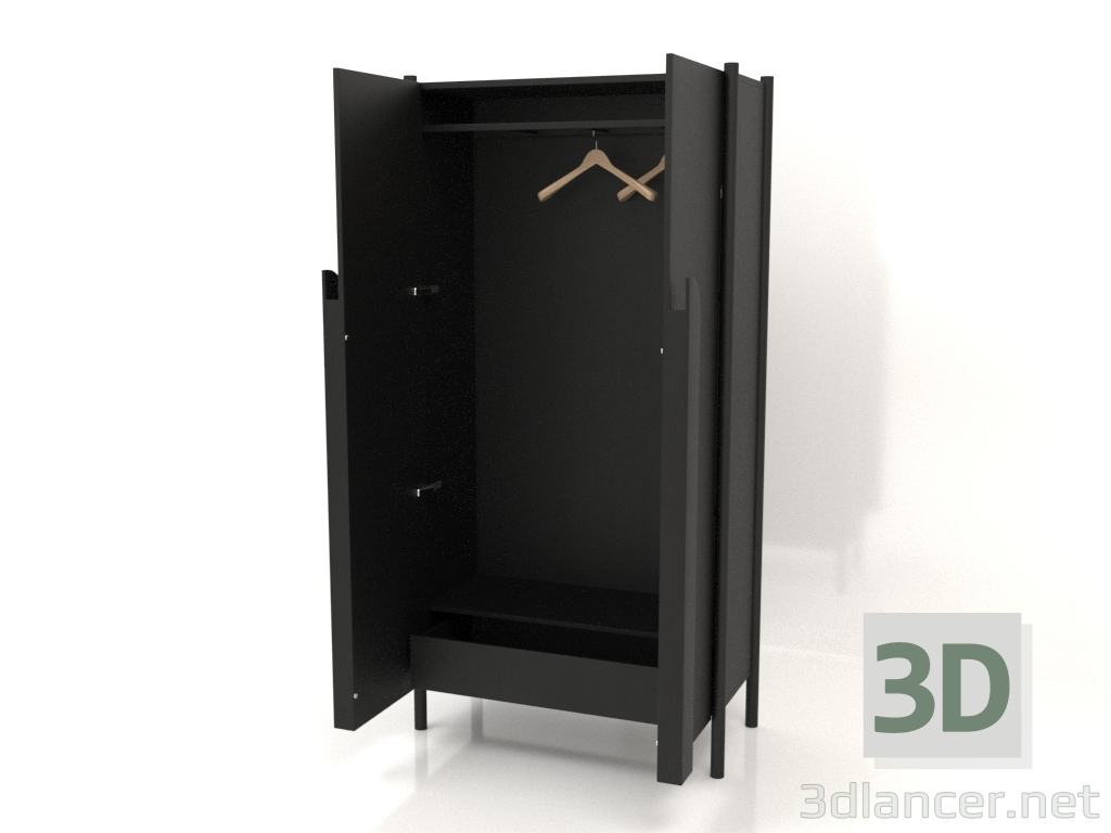 modello 3D Armadio con maniglie lunghe L 01 (aperto, 1000x450x2000, legno nero) - anteprima