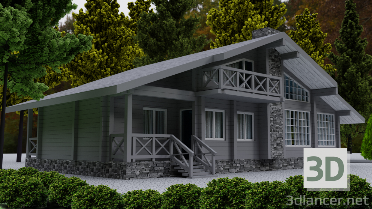 Casa de madera de madera. 3D modelo Compro - render