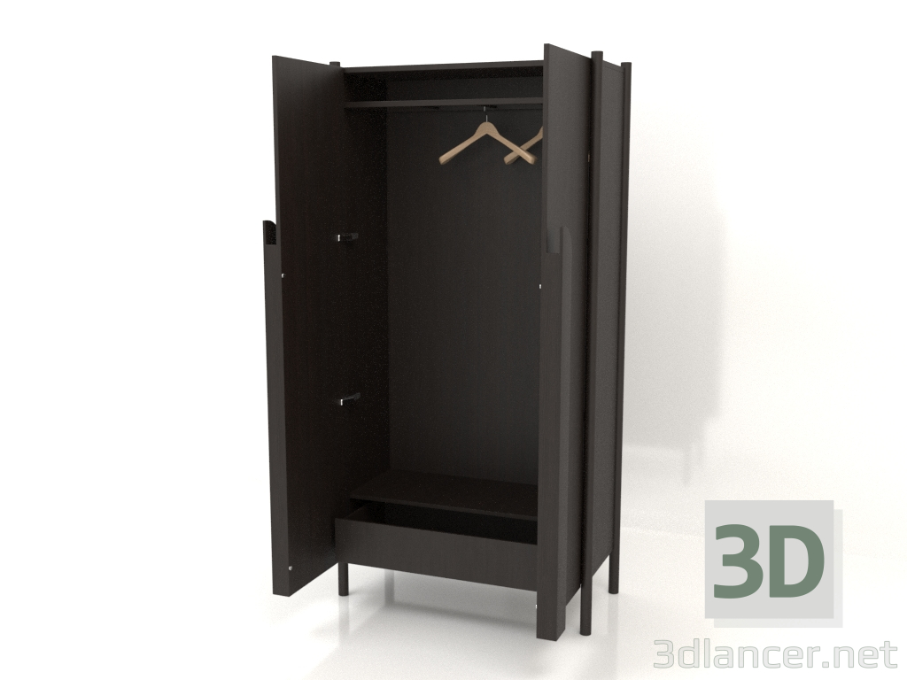 Modelo 3d Roupeiro com puxadores compridos W 01 (aberto, 1000x450x2000, madeira castanho escuro) - preview