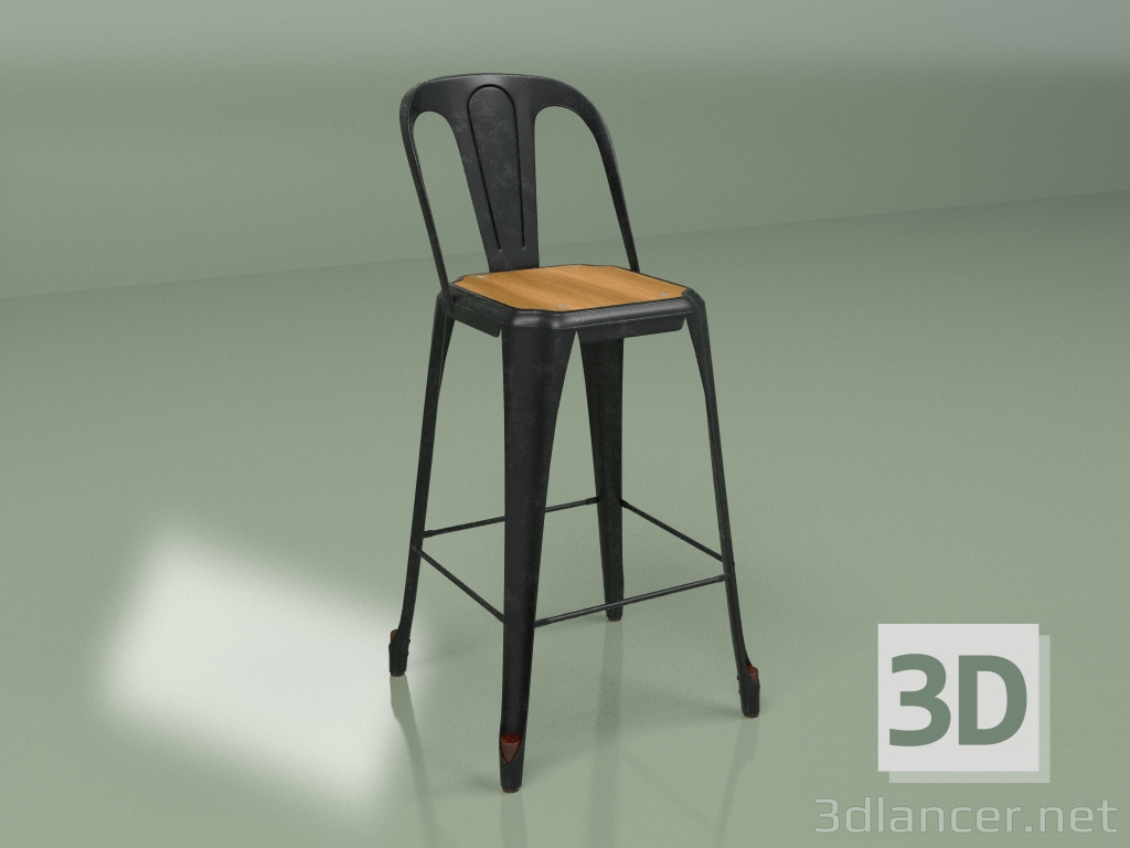 Modelo 3d Cadeira semi-bar Marais com assento em madeira (ferrugem do café) - preview