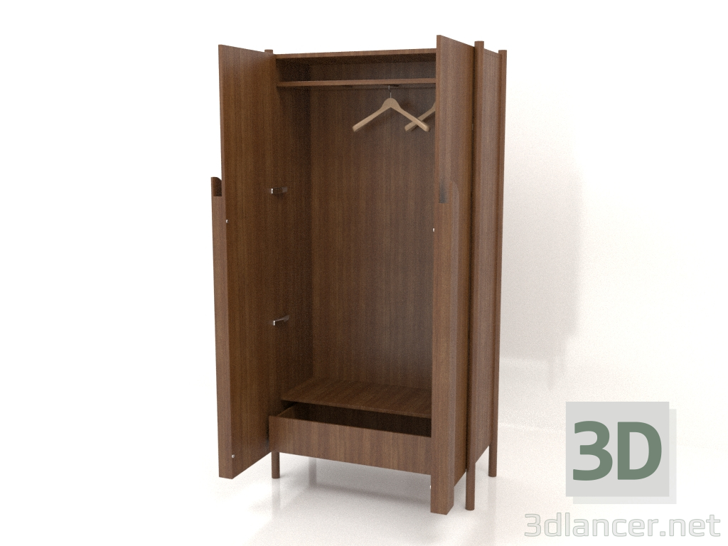 modello 3D Armadio con maniglie lunghe L 01 (aperto, 1000x450x2000, legno marrone chiaro) - anteprima