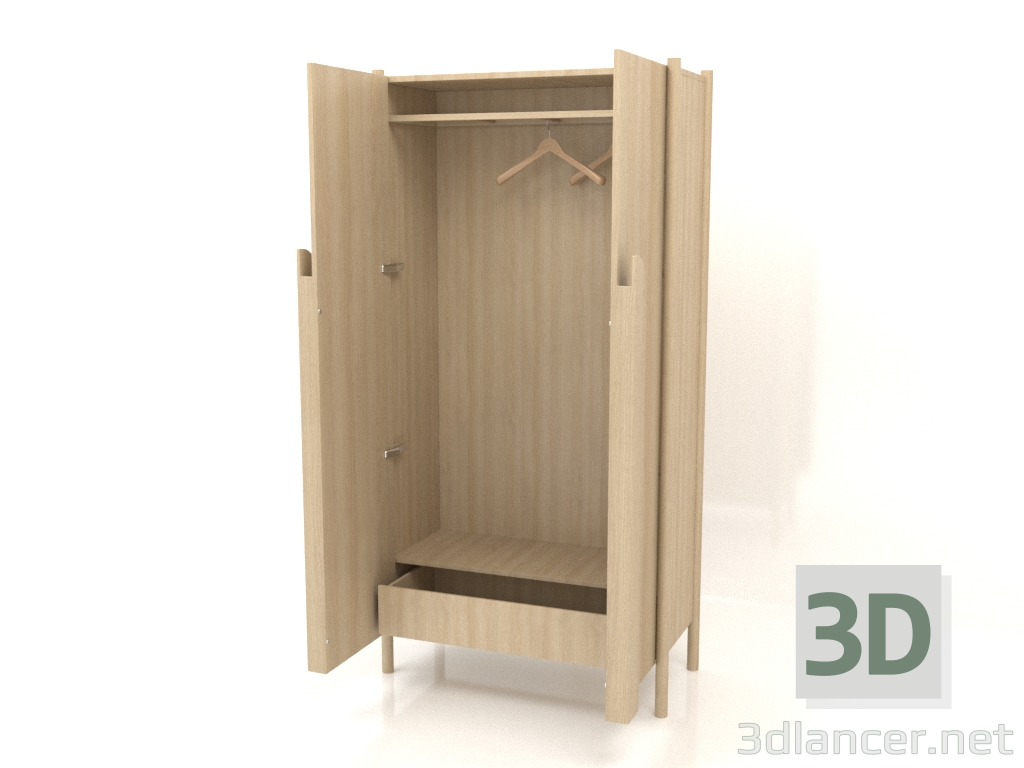 3d model Armario con tiradores largos W 01 (abierto, 1000x450x2000, blanco madera) - vista previa