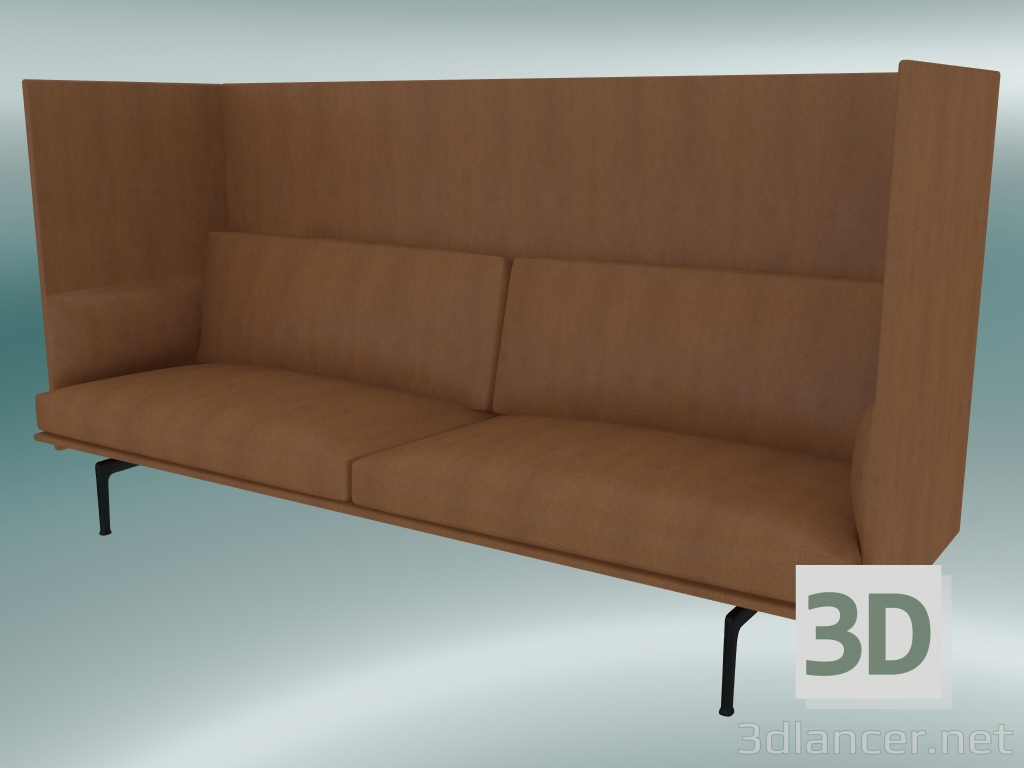 3D Modell Dreisofa mit hoher Rückenlehne Outline (Refine Cognac Leather, Black) - Vorschau