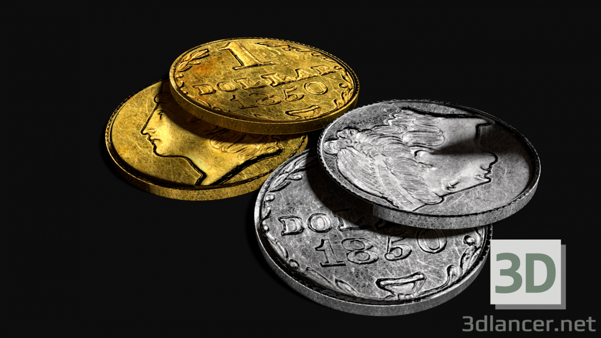 3d model Moneda de oro y astilla - vista previa