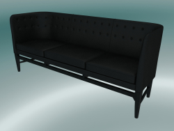 Canapé Triple Mayor (AJ5, H 82cm, 62x200cm, Chêne teinté noir, Cuir - Soie noire)