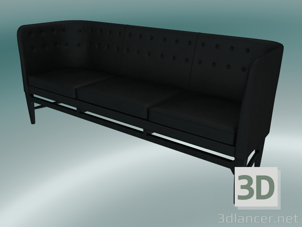 modello 3D Divano triple Mayor (AJ5, H 82cm, 62x200cm, Rovere tinto nero, Pelle - Seta nera) - anteprima