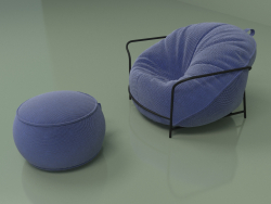 Fauteuil Uni avec pouf (bleuet)