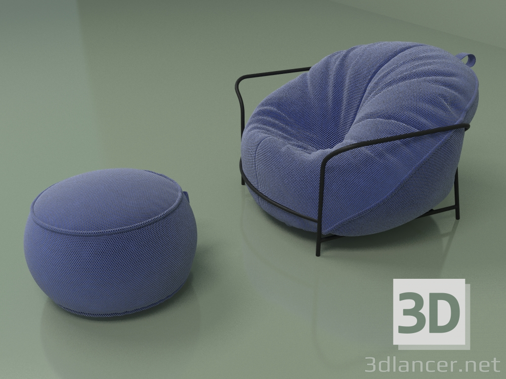 3d model Armchair Uni with pouffe (cornflower) - preview