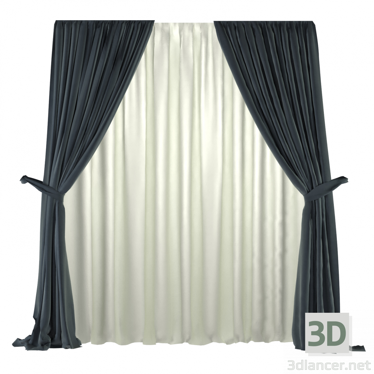 3d Curtains and tulle model buy - render