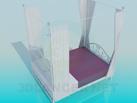 modello 3D Letto con tende - anteprima