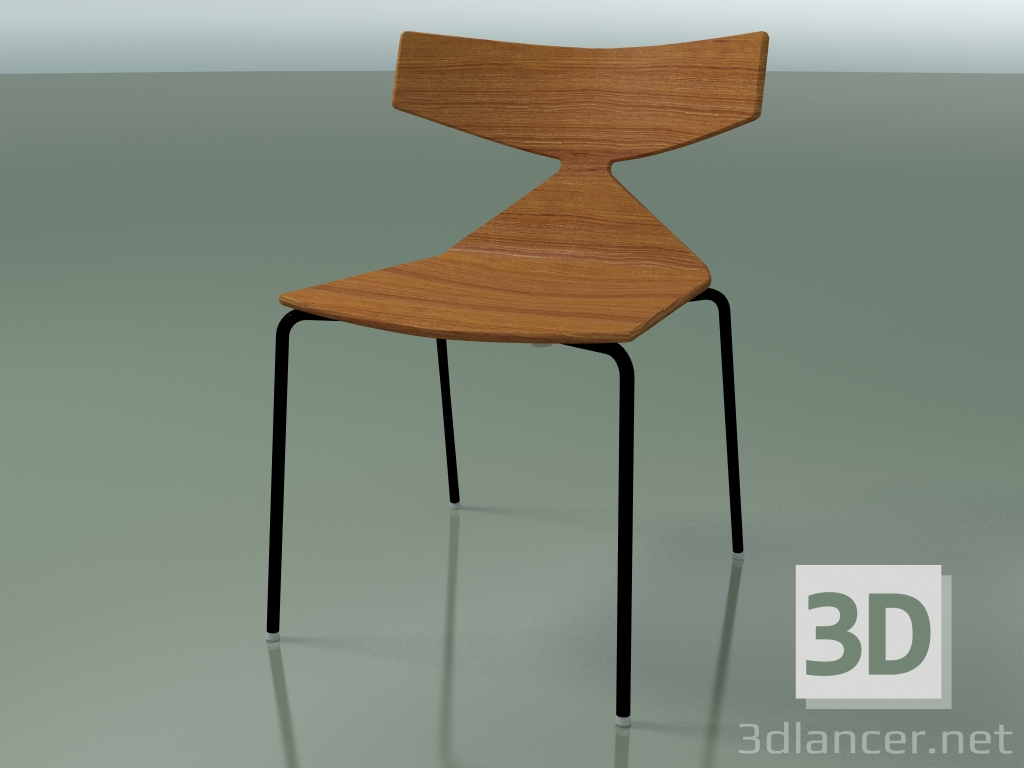 3d model Silla apilable 3701 (4 patas metálicas, efecto teca, V39) - vista previa