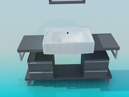 modello 3D Lavabo colonna con cassetti - anteprima